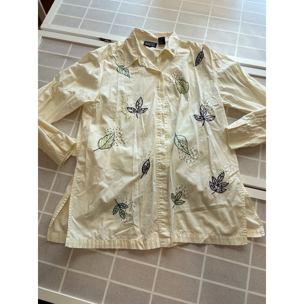 Women's Botany Embroidered Seed bead Forest Top Button‎ Back & Front 100% Cotton